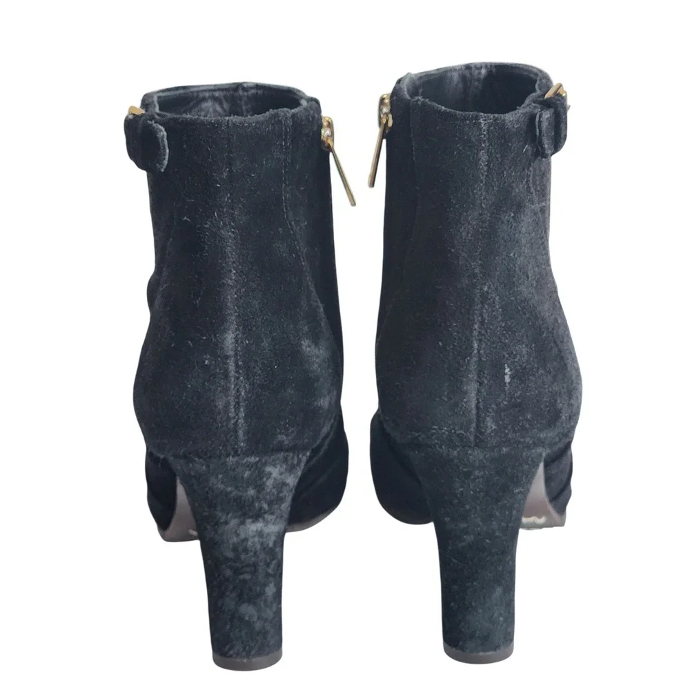Tory Burch Milan Black Suede Ankle Boots Gold Hardware Block Heel 7 31138372